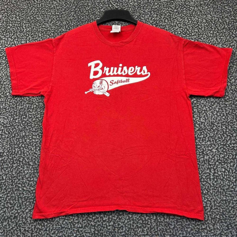 Bruisers Softball Shirt Youth Large Red Gildan Short Sleeve Crew Neck Cotton L